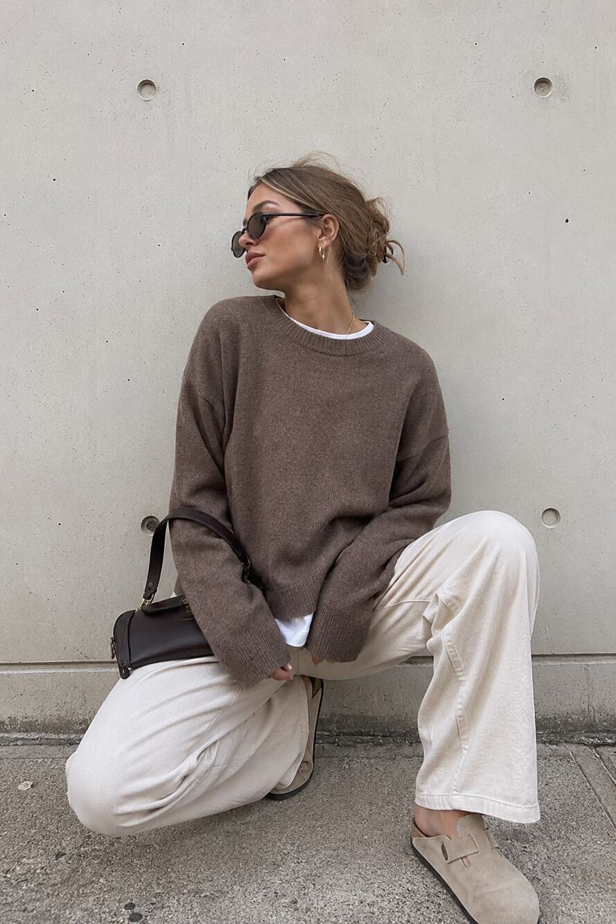 Zara Raw Edge Lightweight Knit Sweater Brown Size Large Minimalist Oversized